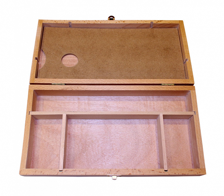 Ящик деревянный (вяз) с ячейками, палитрой  32х16х5,5 см