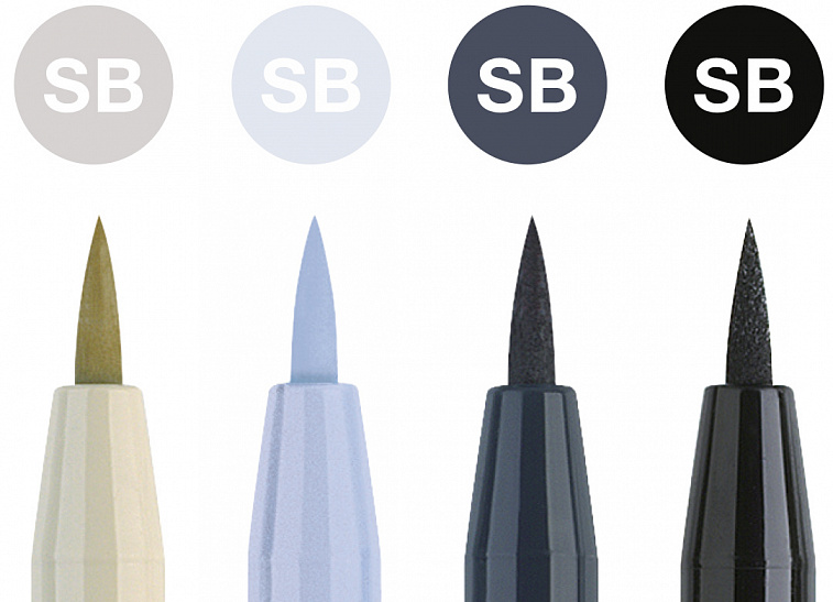 Набор ручек brush pen Faber-Castell "Pitt Artist Pen Soft Brush" 4 шт, оттенки серого