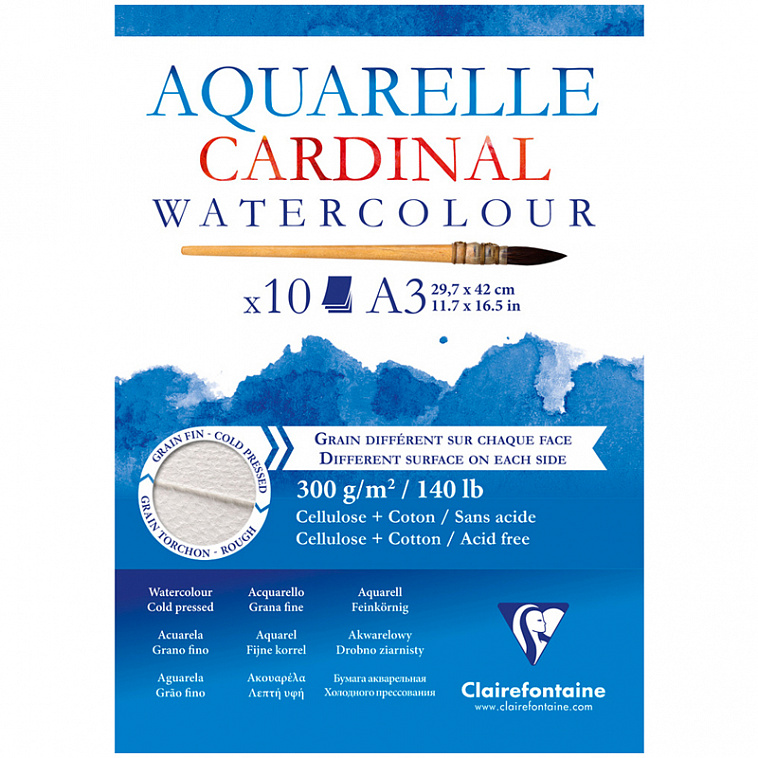 Альбом-склейка для акварели Clairefontaine "Cardinal" Torchon 10 л 300 г, 30% хлопок, разные форматы