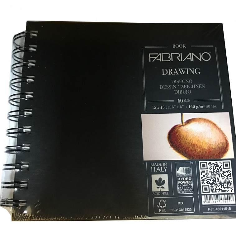 Блокнот для эскизов на спирали Fabriano "Drawing Book"15x15 см 60 л 160 г твердая обложка