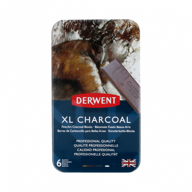 Набор угля Derwent Charcoal  XL 6 цв 20*20*60 мм в метал кор