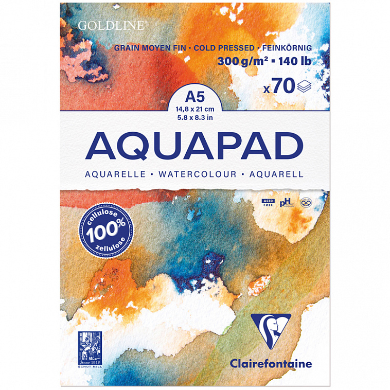 Альбом-склейка для акварели Clairefontaine "Goldline Aqua" А5 70 л 300 гр, холод. прессование
