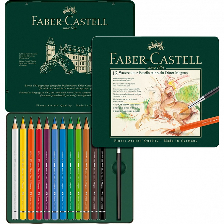 Набор карандашей акварельных Faber-castell "Albrecht Durer" 12 цв, размер XL, проф-ные в металле  