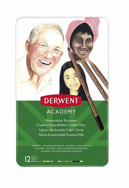 Набор цветных карандашей акварельных Derwent "Academy" "Рисуем лицо" 12 цв в метал кор