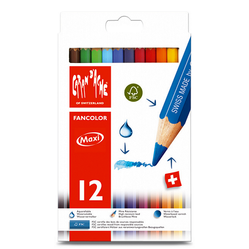Набор карандашей акварельных Caran d'Ache "Fancolor Aquarell Maxi" 12 цв в картоне