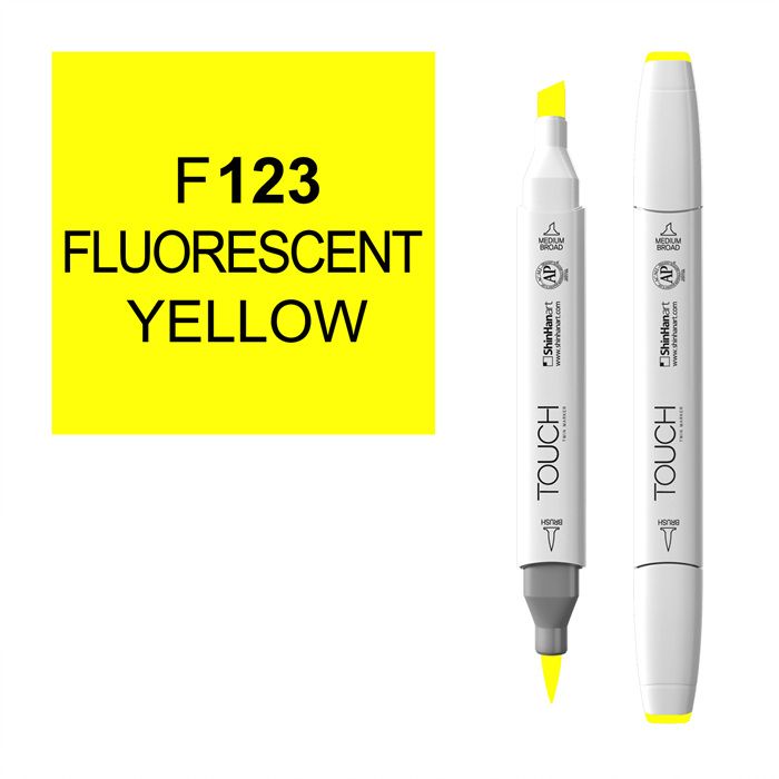 Маркер спиртовой BRUSH Touch Twin цв. F123 флуорисцентный жёлтый маркер кисть акварельный koi блендер
