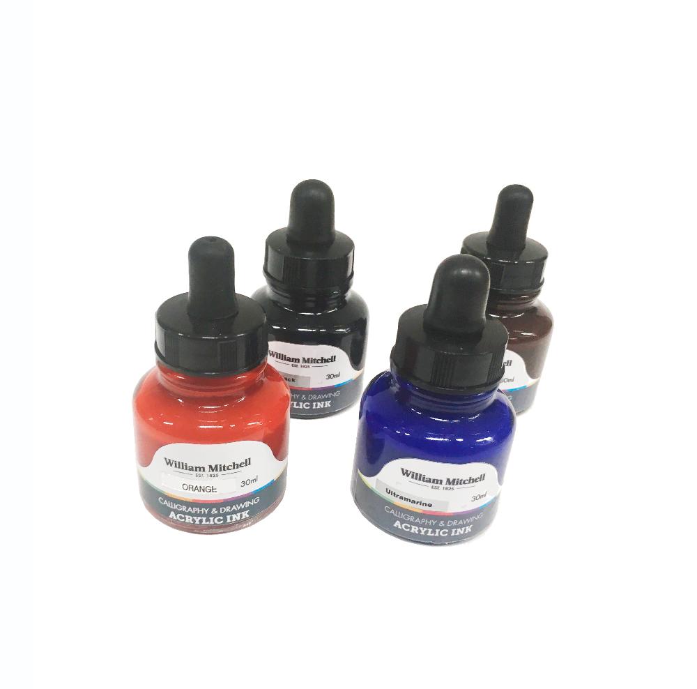 Набор акриловых чернил William Mitchell 4 цв*30 мл (черный, сепия, ультрамарин, красный)