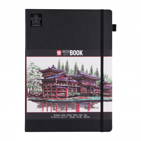 Блокнот для зарисовок Sakura 21х30 см 80 л 140 г, твердая обложка черный обложка на паспорт кошечка единорог
