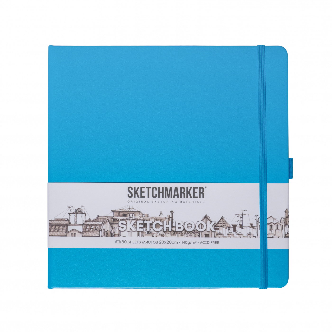 Блокнот для зарисовок Sketchmarker 20*20 cм 80 л 140 г, твердая обложка Синий неон SKM-23148015SM