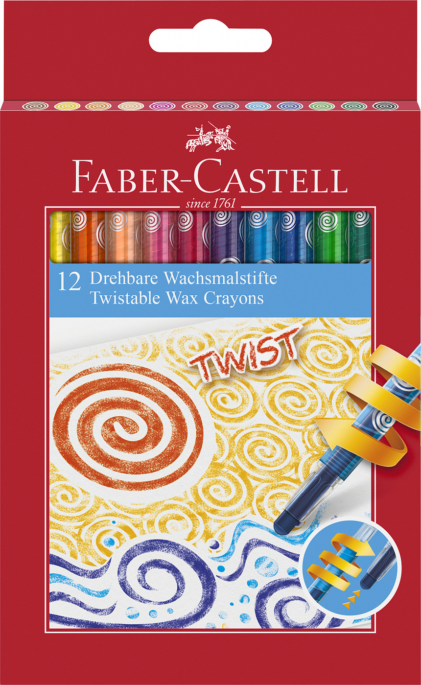 Набор карандашей цветных восковых Faber-castell 12 цв., выкручиващийся стержень, картон упак