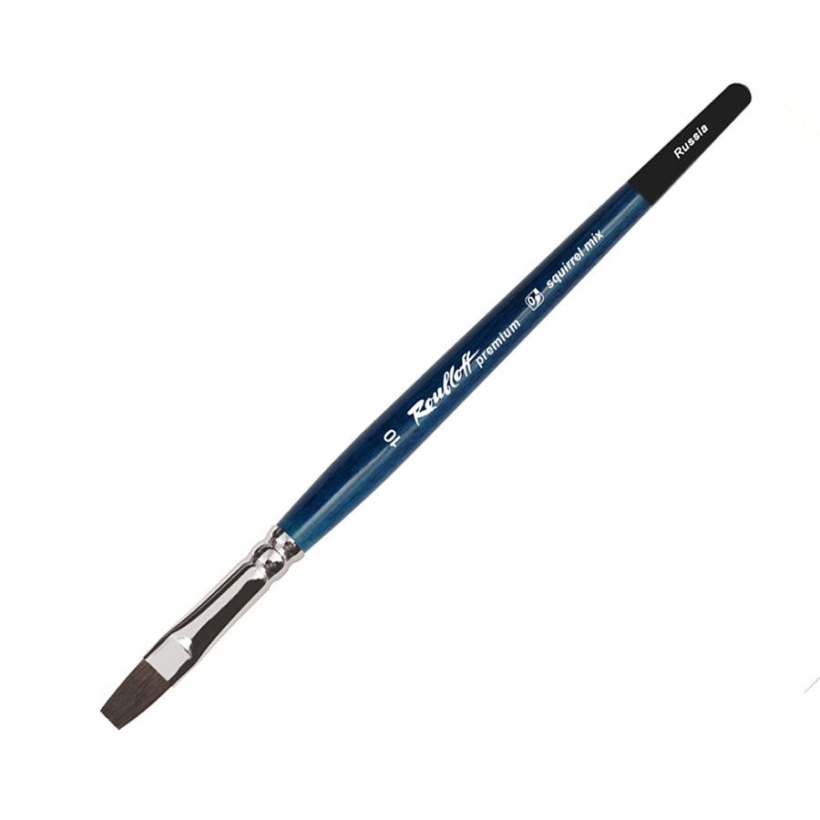 Кисть белка микс №18 плоская Roubloff premium ручка синяя короткая Rbf-ЖA2-18,046bБ - фото 1