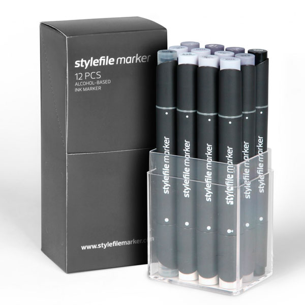 Набор маркеров Stylefile 12 шт оттенки Серый холодный SFS12CG - фото 1