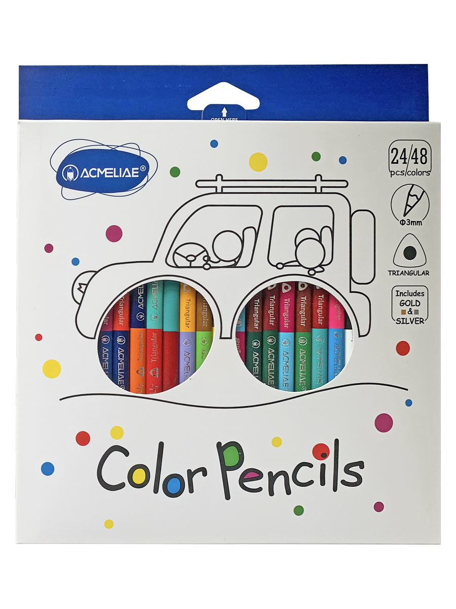 Набор карандашей цветных двусторонних трехгранных Acmeliae 24 шт/48 цв, в картонном футляре набор для детского творчества мягкая картинка для малышей пятнышки