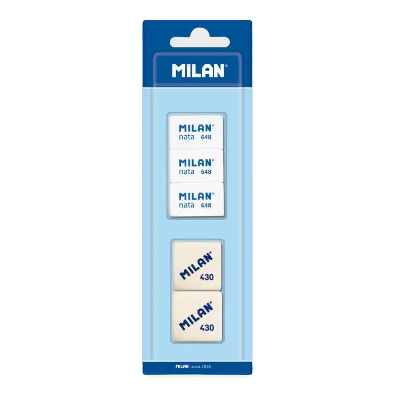 Набор ластиков Milan мягкие прямоугольные 3 шт. пластиковые + 2 шт. синтет.каучук мягкие в блистере M-BVM10048 - фото 1