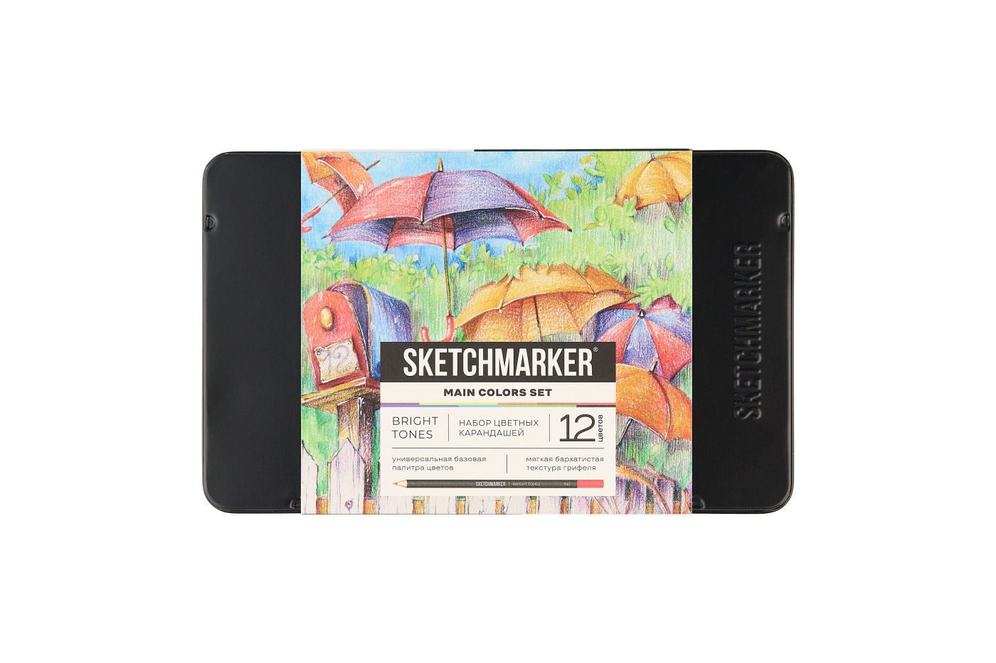 Набор карандашей цветные Sketchmarker Основные цвета 12 цветов жестяной пенал 578₽