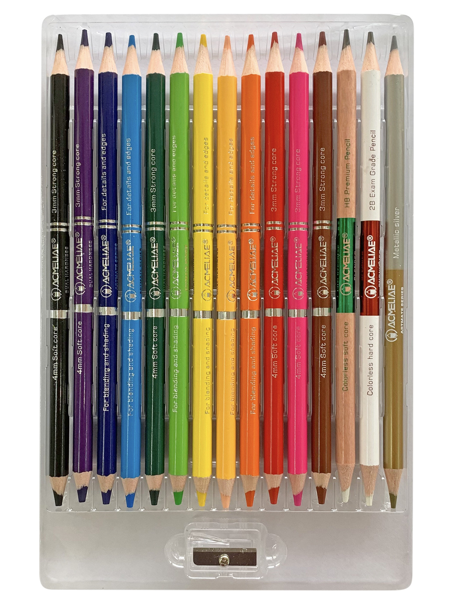 Набор карандашей цветных двусторонних ACMELIAE 15 шт + точилка, в картонном футляре Acm-43978 - фото 2