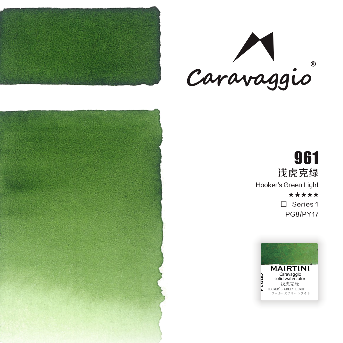 Акварель Mairtini "Caravaggio Professional" полукювета, Hooker's Green Light