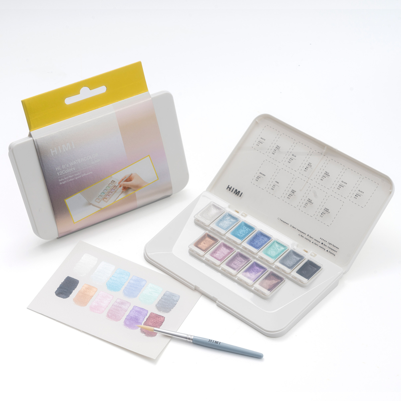 Набор акварели HIMI Металлик 12 цветов оттенки SILVER 1087₽