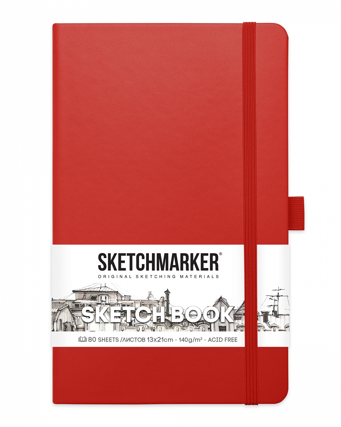 Блокнот для зарисовок Sketchmarker 13х21 см 80 л 140 г, твердая обложка Красный
