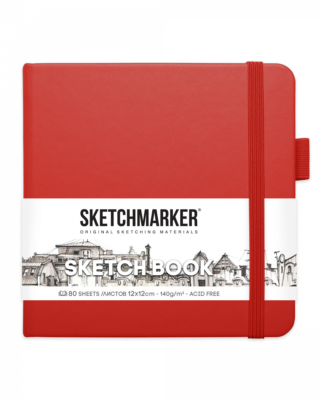 Блокнот для зарисовок Sketchmarker 12х12 см 80 л 140 г, твердая обложка Красный