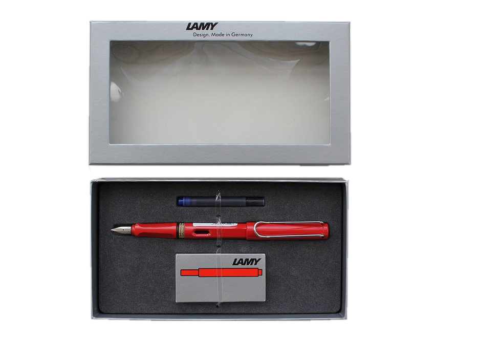 Набор ручка перьевая LAMY Safari, F корпус красный+ картриджи синие 5 шт Lamy-4000181/1602077 Lamy-4000181/1602077 - фото 1