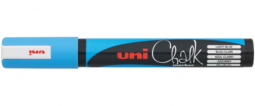Маркер меловой Uni PWE-5М, 2,5 мм, наконечник пулевидный, голубой маркер для любой поверхности голубой