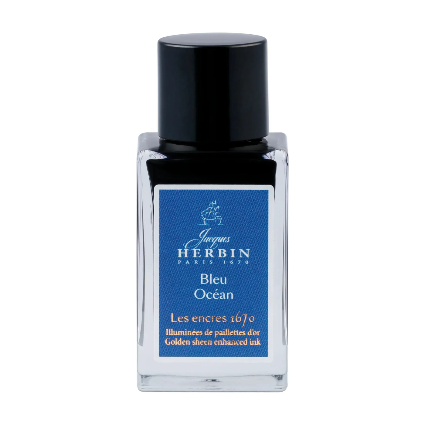 Чернила в банке Herbin Prestige 1670, 15 мл, Bleu Ocean Синий с золотыми блестками