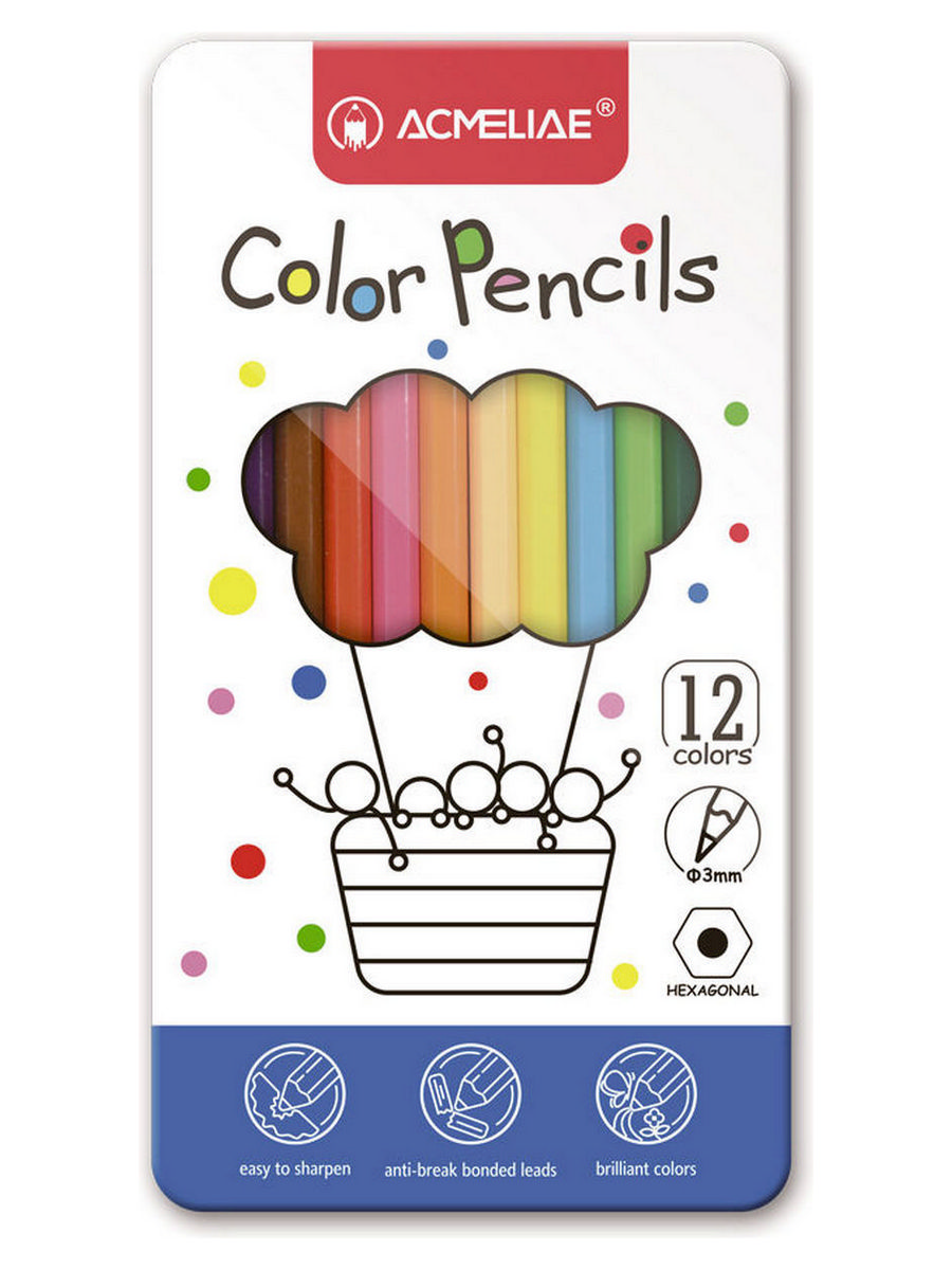 Набор карандашей цветных Acmeliae 12 цв, в металлическом футляре подсолнух простые рисунки яркие образцы