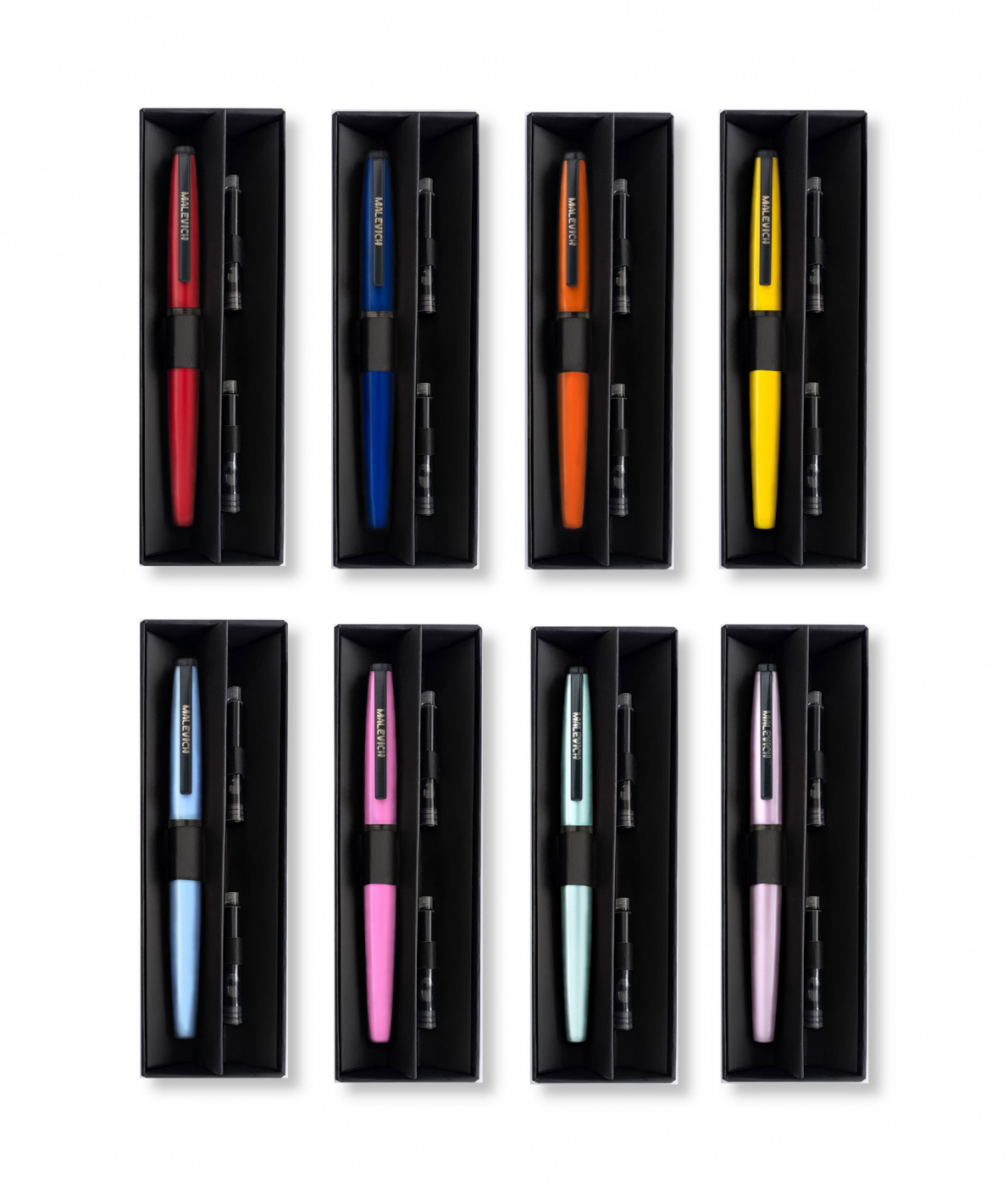 Набор Ручка перьевая Малевичъ с конвертером, перо EF 0,4 мм, + 2 картриджа (индиго, черный), цвет: ч