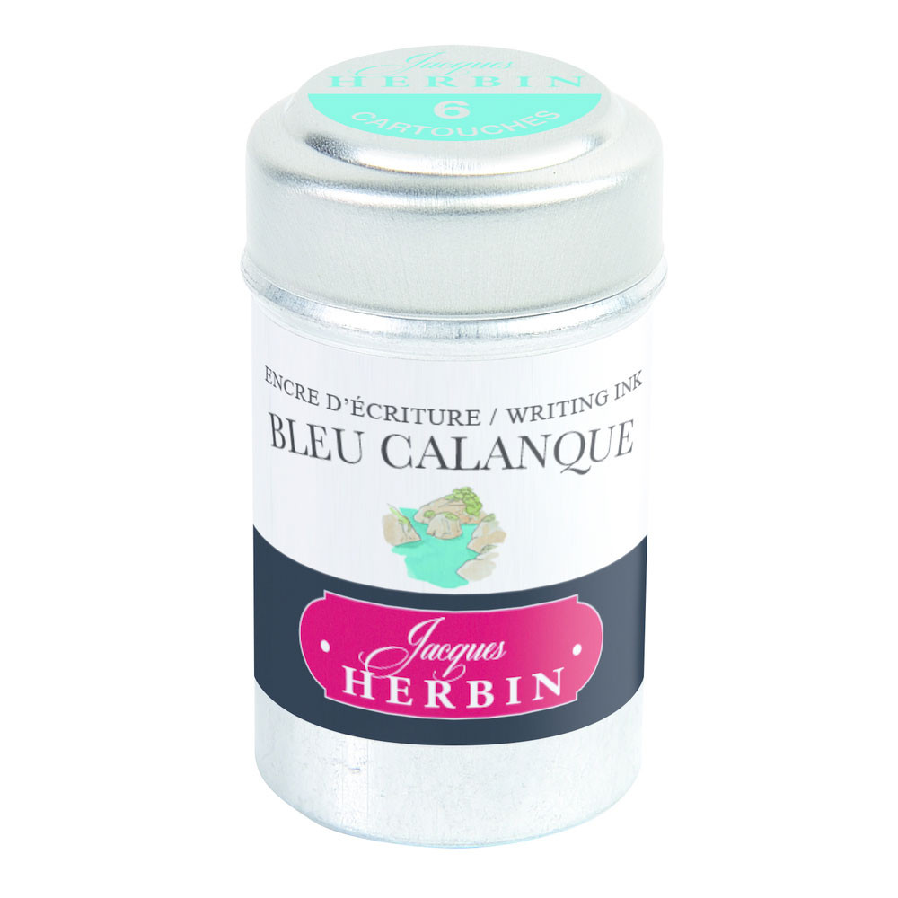 Набор картриджей для перьевой ручки Herbin, Bleu calanque Аквамарин, 6 шт чернила в банке herbin 30 мл bleu calanque аквамарин