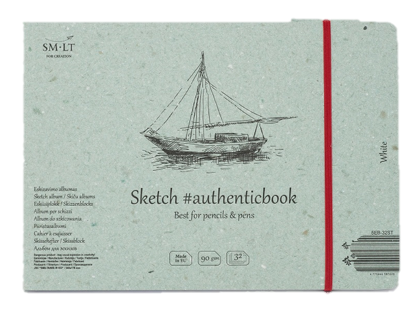 Скетчбук SMLT White #authenticbook (белый) с резинкой 24,5x17,6 см 32 л 90 г
