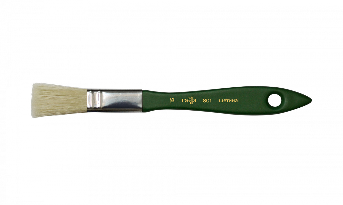 Кисть щетина №15 флейц Гамма, зелёная ручка