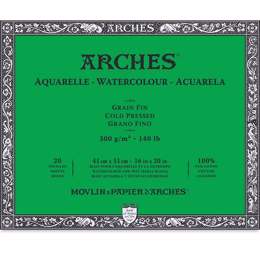 Альбом-склейка для акварели Arches Fin 41x51см 20 л 300 г Натуральный белый
