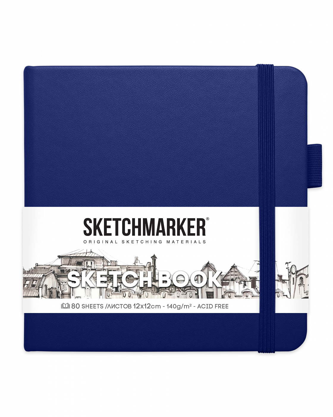 Блокнот для зарисовок Sketchmarker 12х12 см 80 л 140 г, твердая обложка Королевский синий