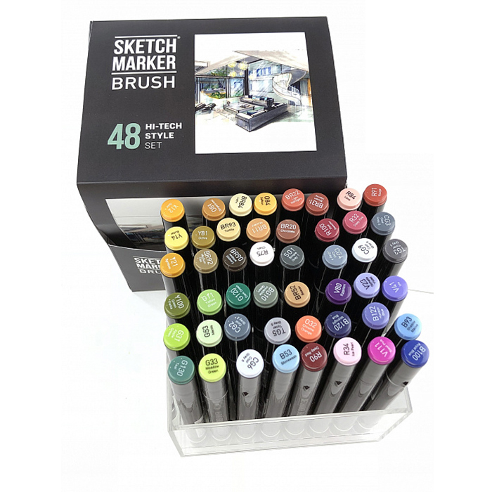 Набор маркеров Sketchmarker Brush 48 HiTex style- Хай тек (48 маркеров в пластиковом кейсе) работа актера над собой в творческом процессе переживания