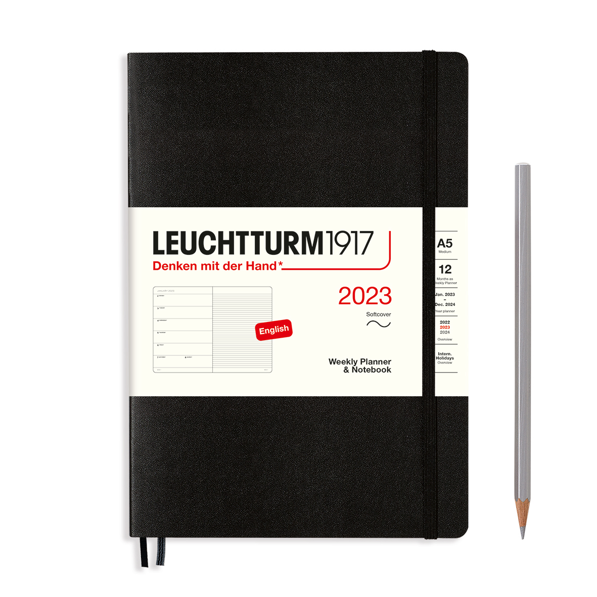 Еженедельник датир. Leuchtturm1917 Medium A5 на 2023г, 72л, м. обл, цвет: Черный Lecht-365901