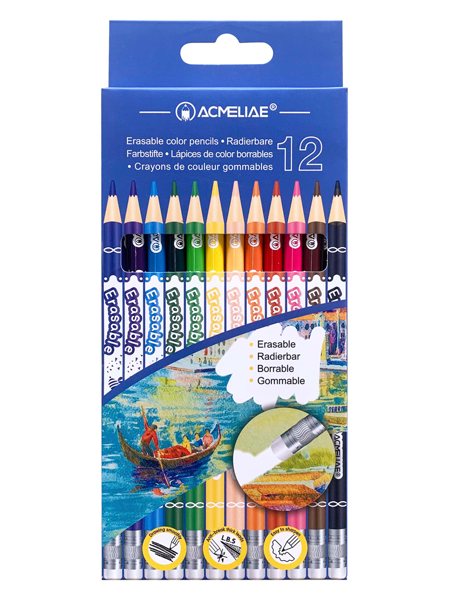 Набор карандашей стираемых цветных Acmeliae 12 цв, картонном футляре набор карандашей цветных acmeliae 12 цв в картонном футляре