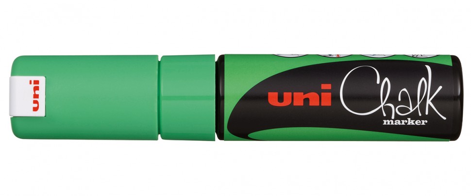 Маркер меловой Uni PWE-8K, 8 мм, клиновидный, флуорисцентный зеленый