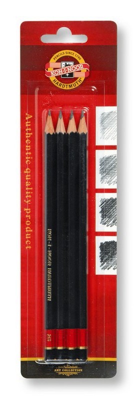 Набор карандашей чернографитных Koh-I-Noor 4 шт, B-2H, блистер набор уголь искусственный koh i noor gioconda extra в карандаше b h 3 шт
