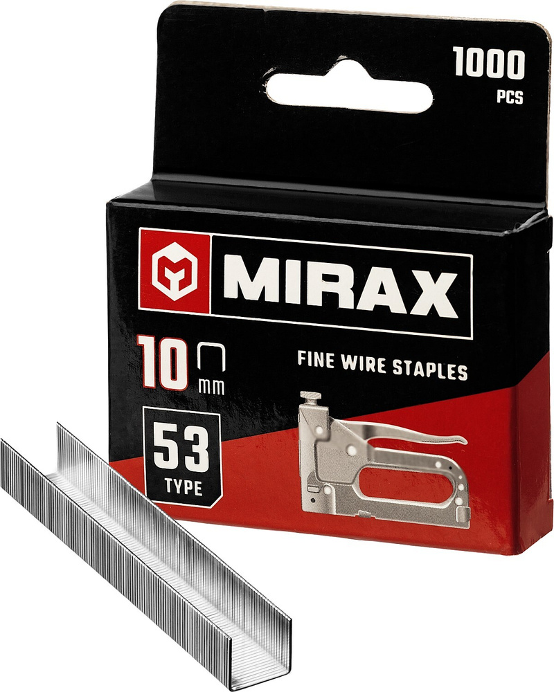 Скобы для степлера MIRAX 1000 шт, тип 53 (10мм) скобы matrix 57667 для пневматического степлера 18ga 38х1 25х5 7х1 мм 5000 шт