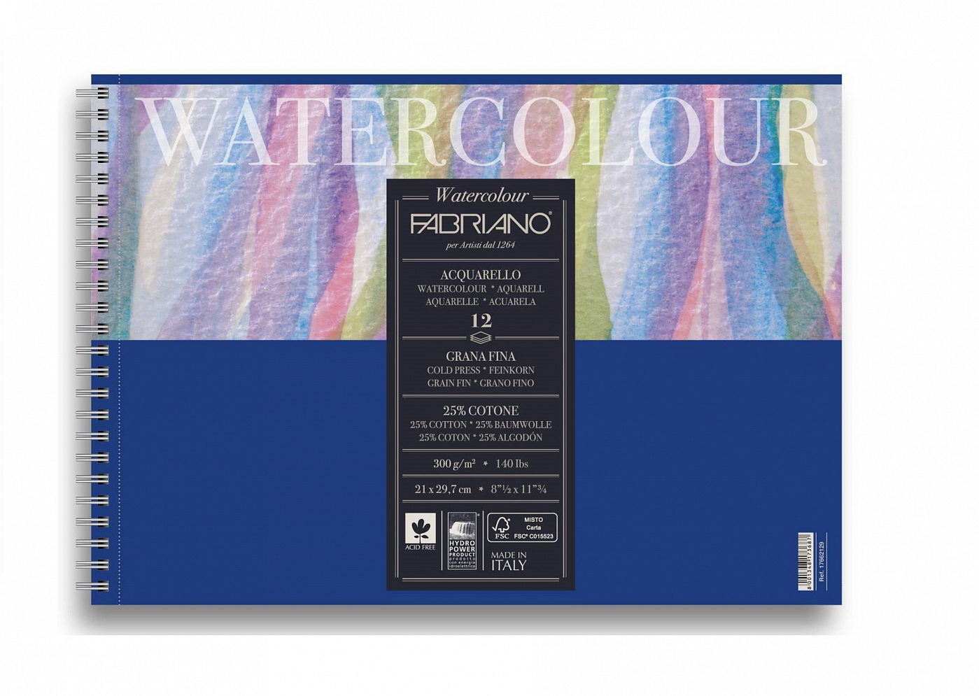 блокнот для акварели на спирали fabriano watercolourbook фин 14 8x21 см 25 л 300 г Альбом на спирали для акварели Fabriano 