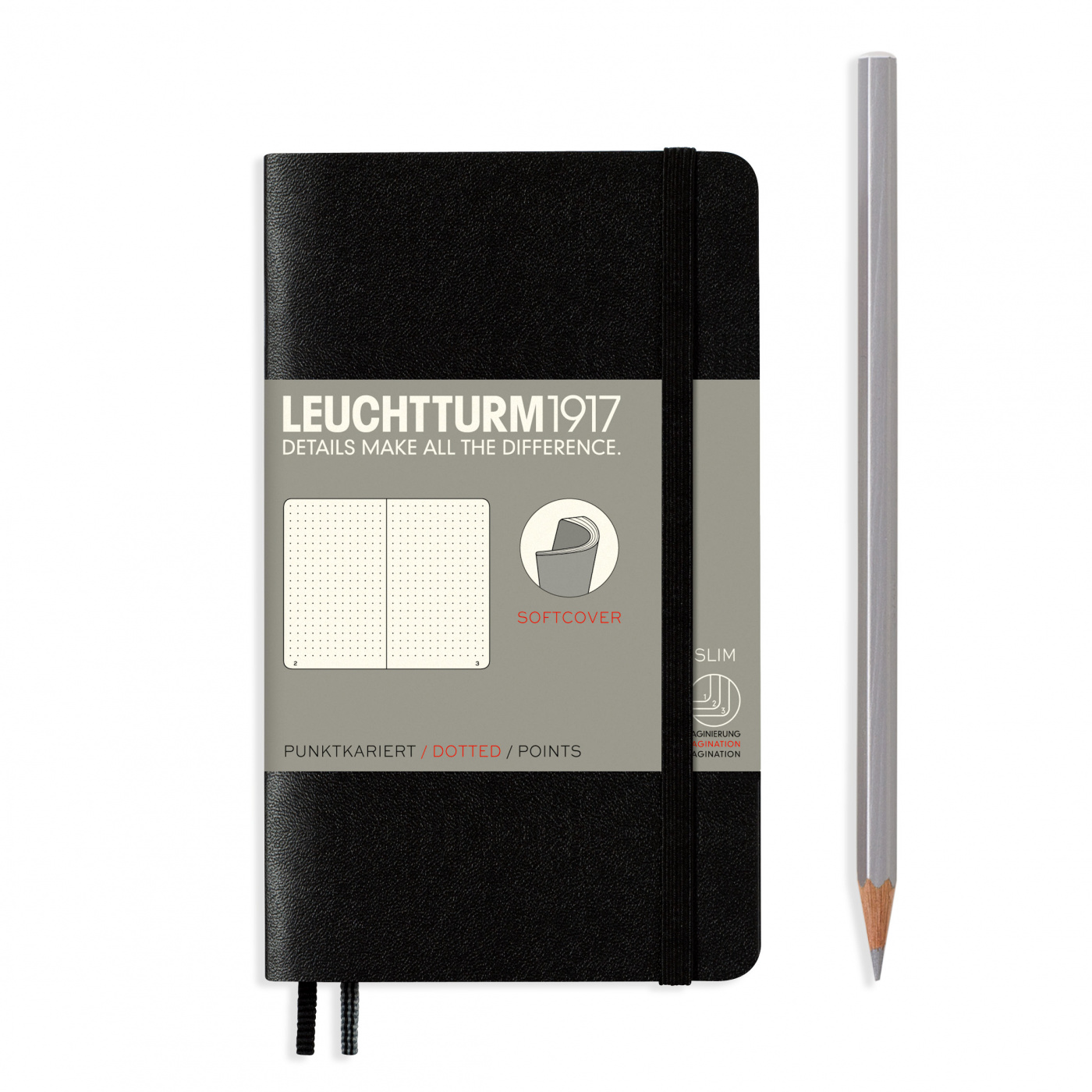 Записная книжка в точку Leuchtturm Pocket A6 123 стр., мягкая обложка черная