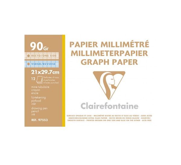 Набор бумаги миллиметровой Clairefontaine 21х29,7 см 90 г 12 л 4 отверстия для скоросшивателя