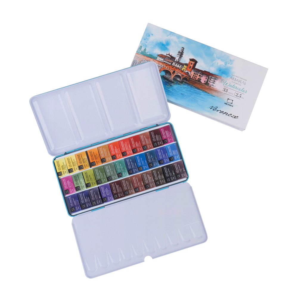 Набор акварели Малевичъ Veroneze кюветы 25 мл 33 цвета металлическая коробка 3066₽
