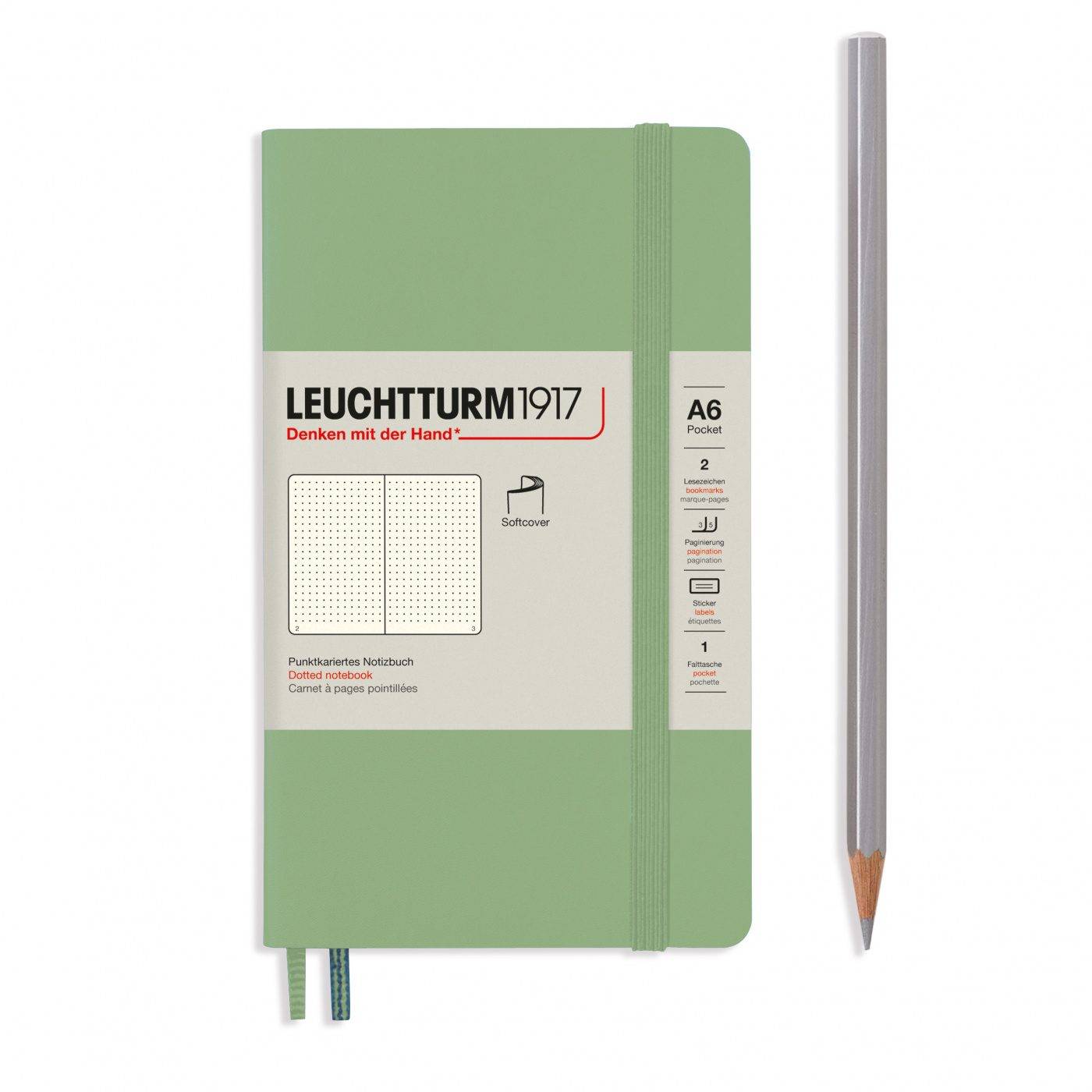 Записная книжка в точку Leuchtturm Pocket A6 123 стр., мягкая обложка пастельный зеленый