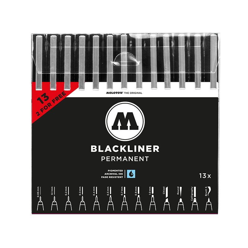 Набор линеров MOLOTOW Blackliner complete set 13 шт MLT-200495 - фото 1