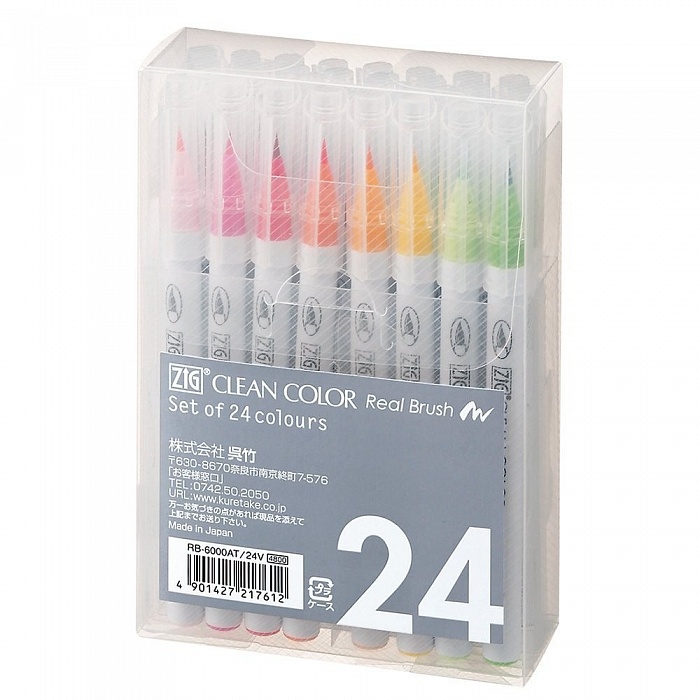 Набор маркеров с кистью Clean Color Real Brush 24 шт ZIG-RB-6000AT/24V ZIG-RB-6000AT/24V - фото 1