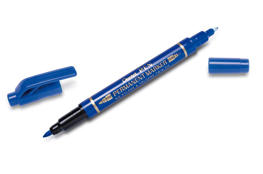маркер перманентный двухсторонний pentel twin tip new 0 3 0 6 0 8 1 2 мм синий Маркер перманентный двухсторонний Pentel 