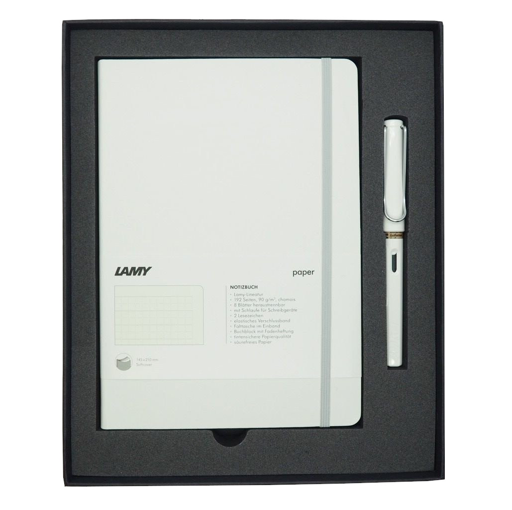 Набор ручка перьевая LAMY Safari, F, Белый+Записная книжка, мягкий переплет, белый ручка перьевая lamy 0d1 safari aquasky