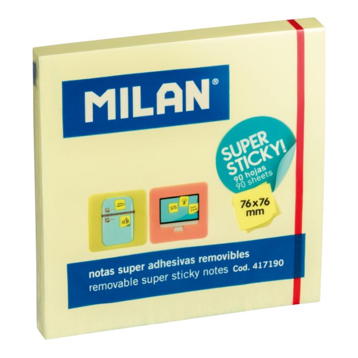Бумага для заметок Milan супер клейкая желтая светлая 7,6*7,6 см 90 л